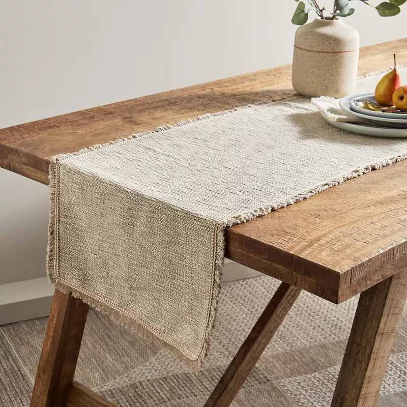 Rustic Chic: Natural Woven Table Runner with Fringed Edges (40X120)