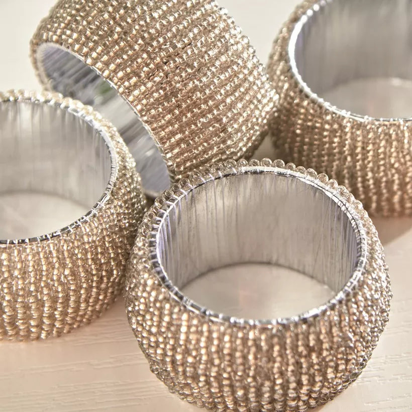 Dazzling Silver Beaded Napkin Rings (Set of 4)