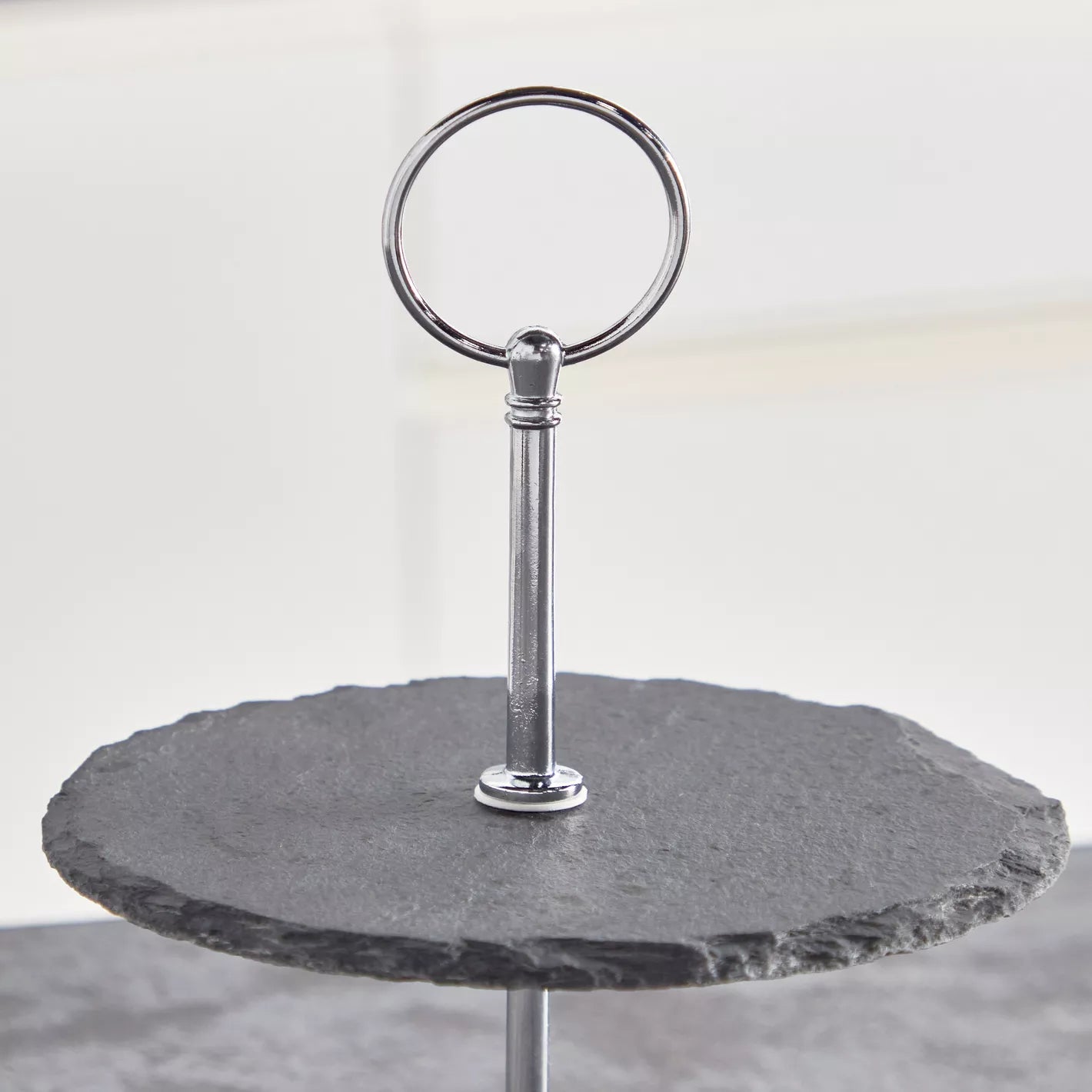 Rustic Chic Two-Tier Slate Dessert & Serving Stand with Silver Handle