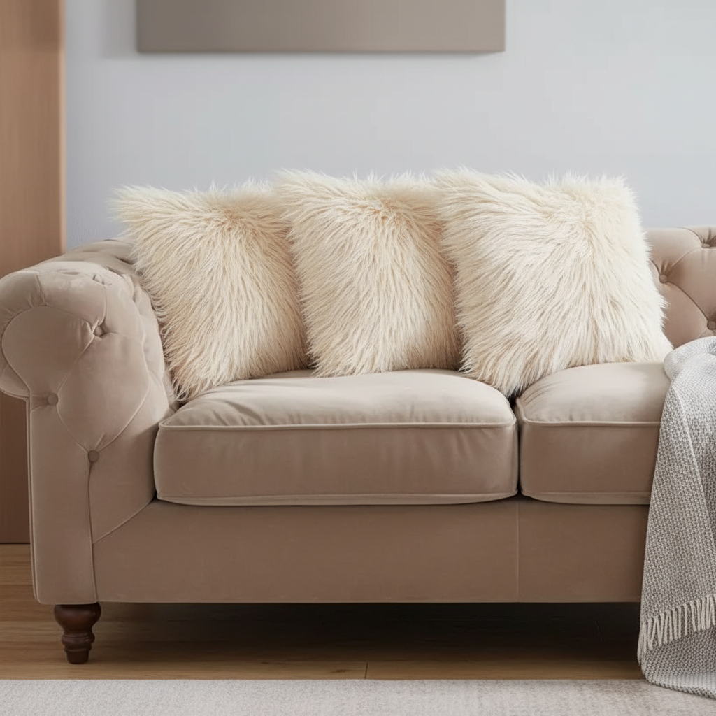 Luxurious Faux Fur Shaggy Throw Pillow with cover - Ultra Soft Comfort