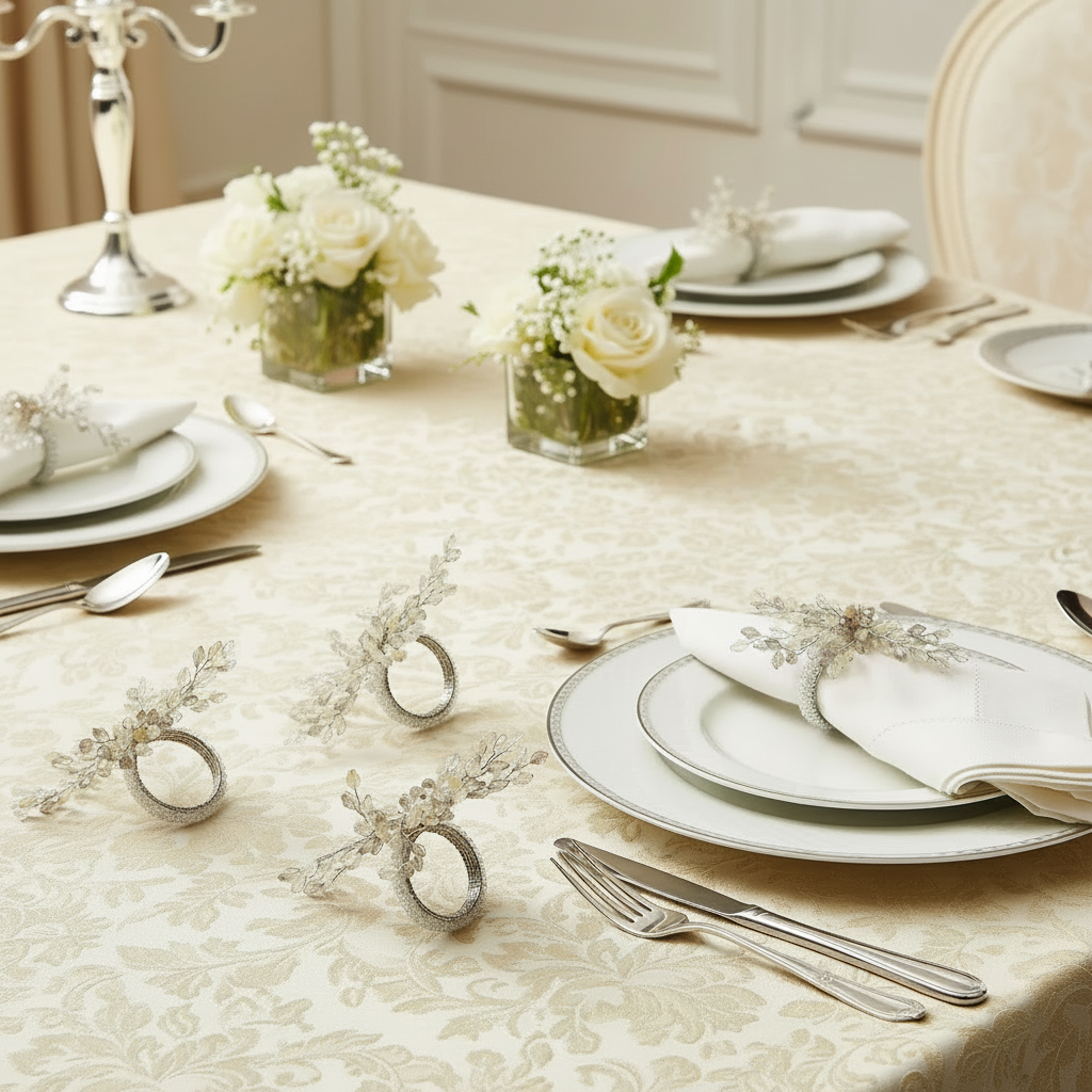 Elegant Beaded Floral Napkin Ring - Set of 4