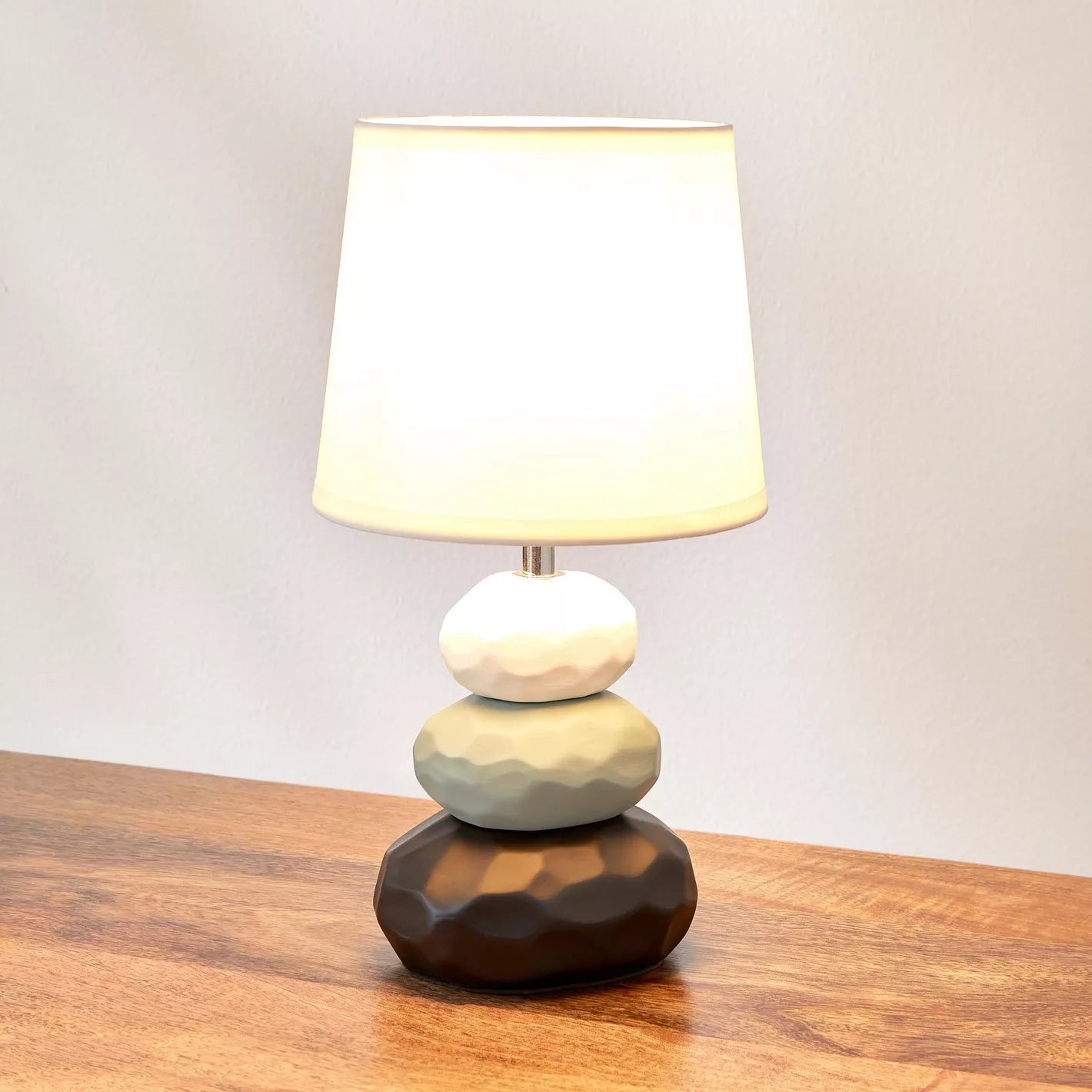 Organic Modern Pebble Stack Ceramic Table Lamp with White Shade - 30 cm