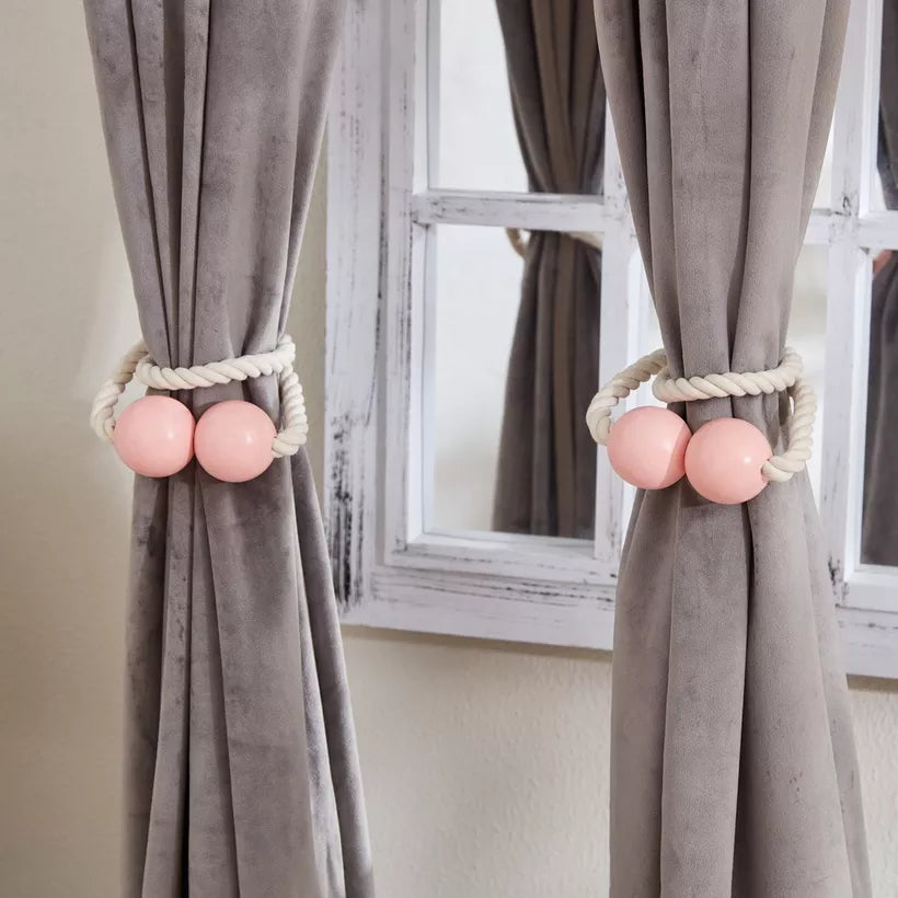 Boho Beaded Rope Curtain Tie-Backs - Velvet & Window Mirror Accent - Set of 2