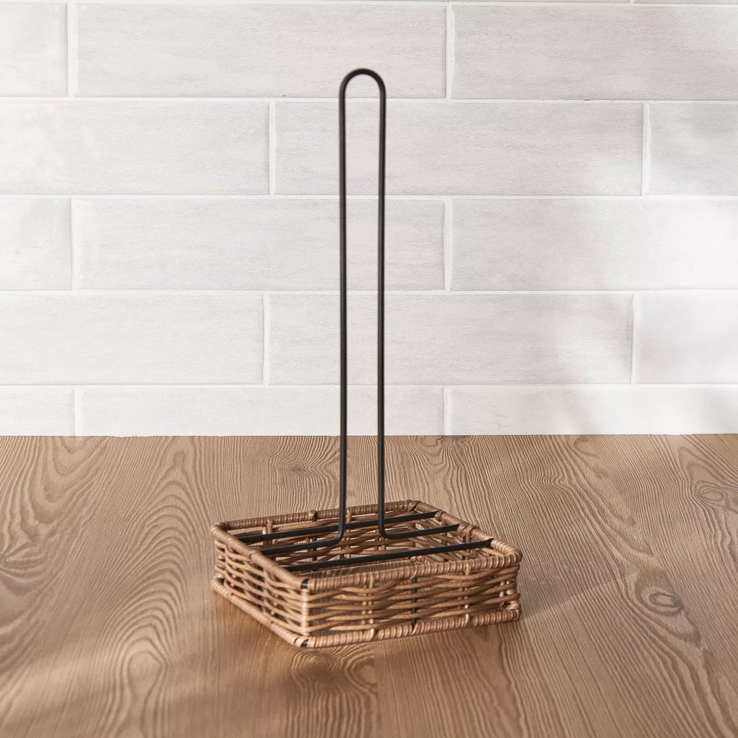 Rustic Wicker & Metal Paper Towel Holder