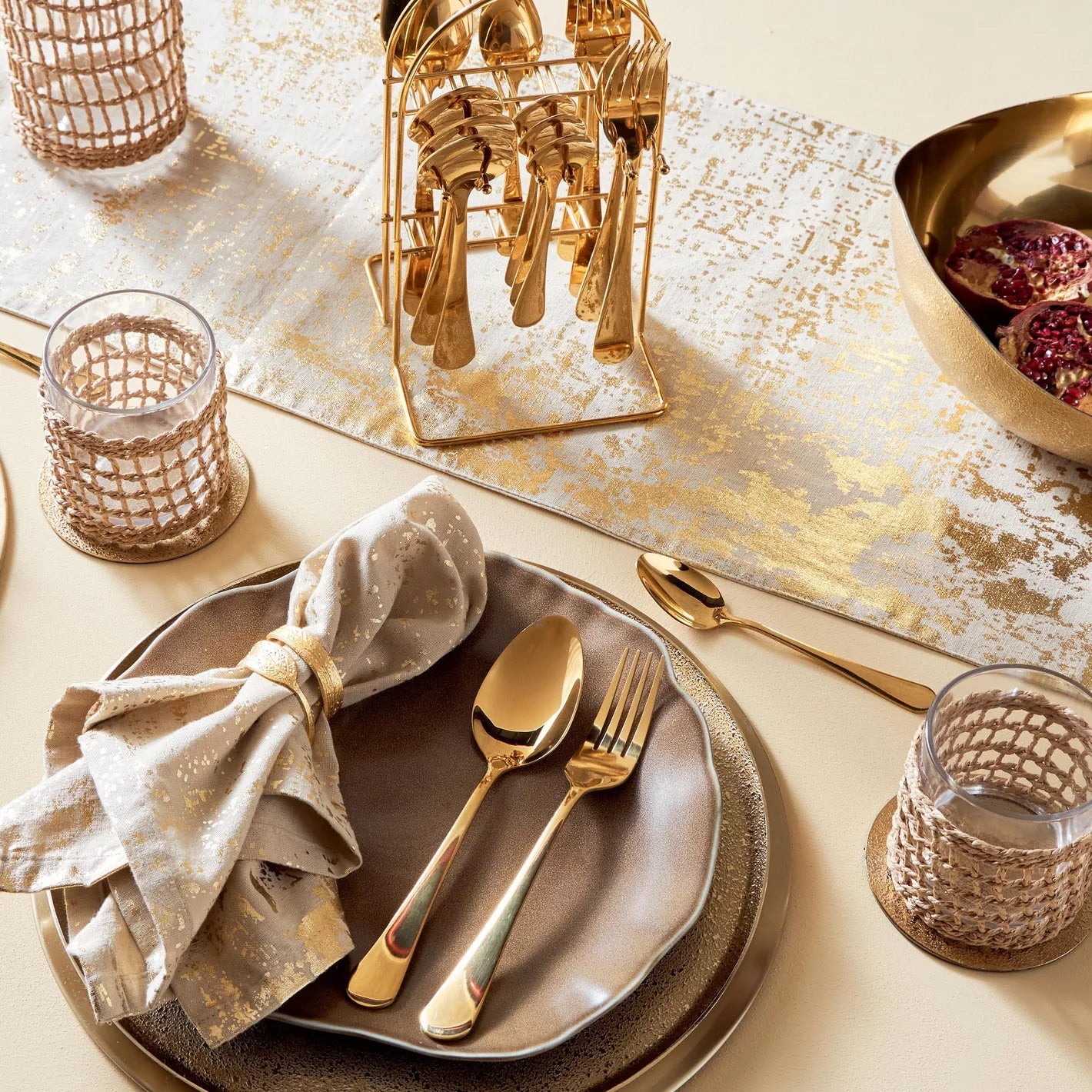 Golden Aura Polished Gold Cutlery Set - 18 Piece Cutlery Set