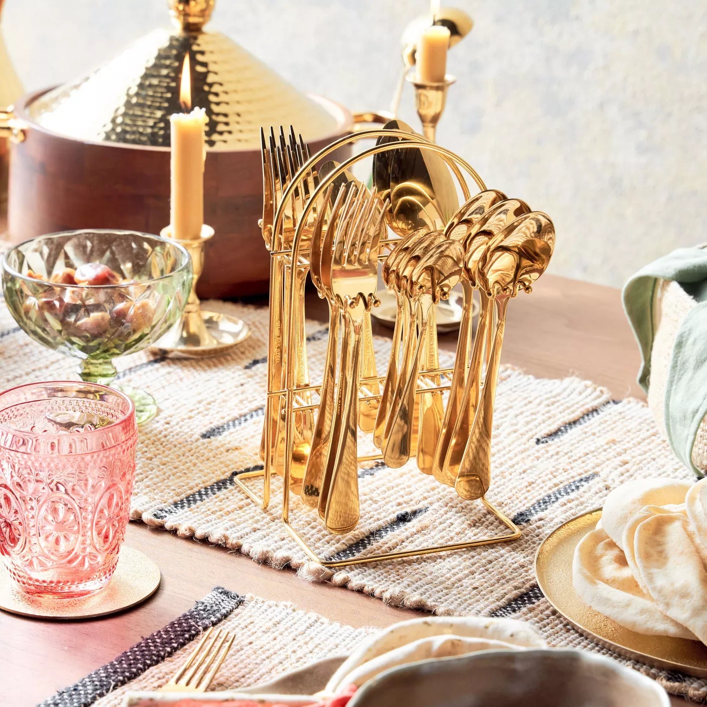 Golden Aura Polished Gold Cutlery Set - 18 Piece Cutlery Set