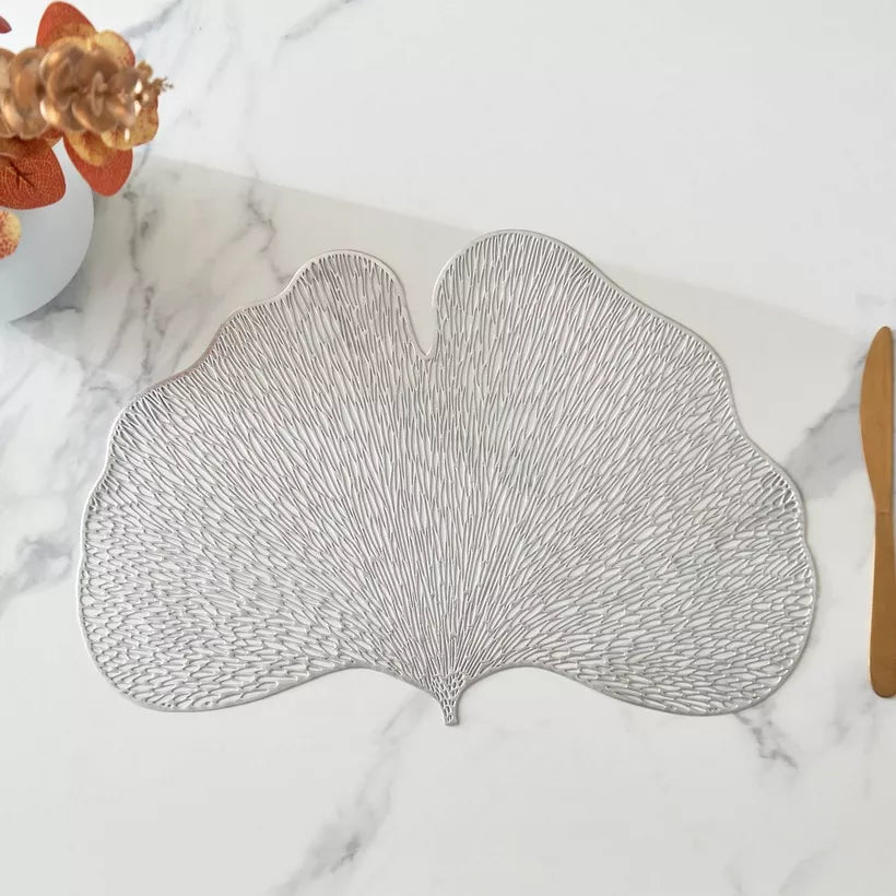 Elegant Ginkgo Leaf Placemat - Silver (Set of 2)