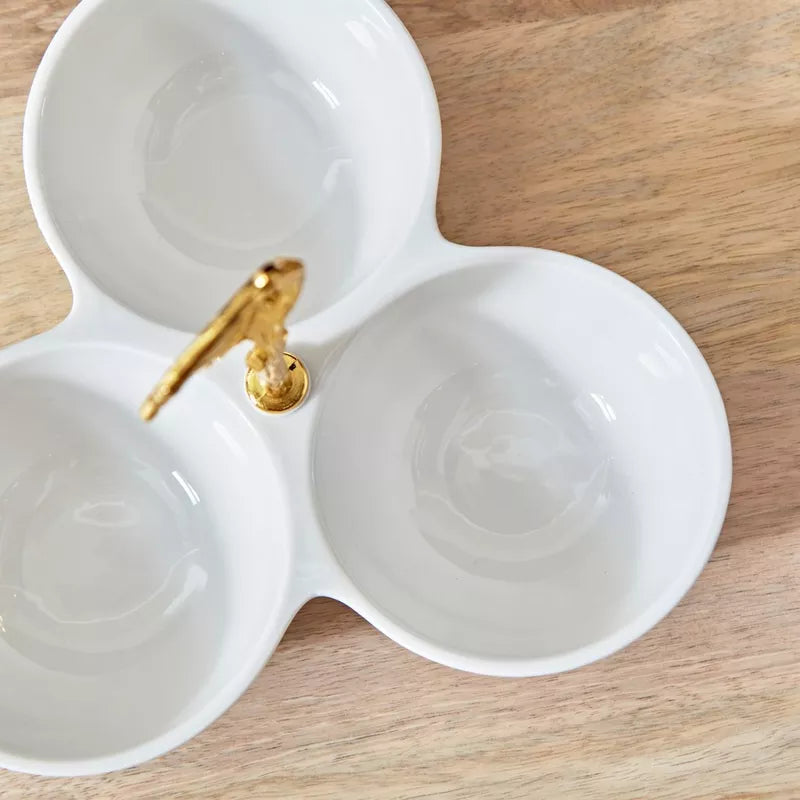 Golden Leaf Ceramic Trio Serving Dish/3-Partition Bowl