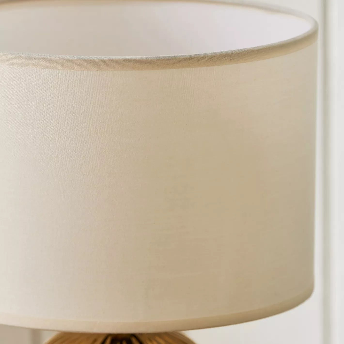 Modern Gold Ribbed Textured Table Lamp with Rectangular Fabric Shade - 38 cm