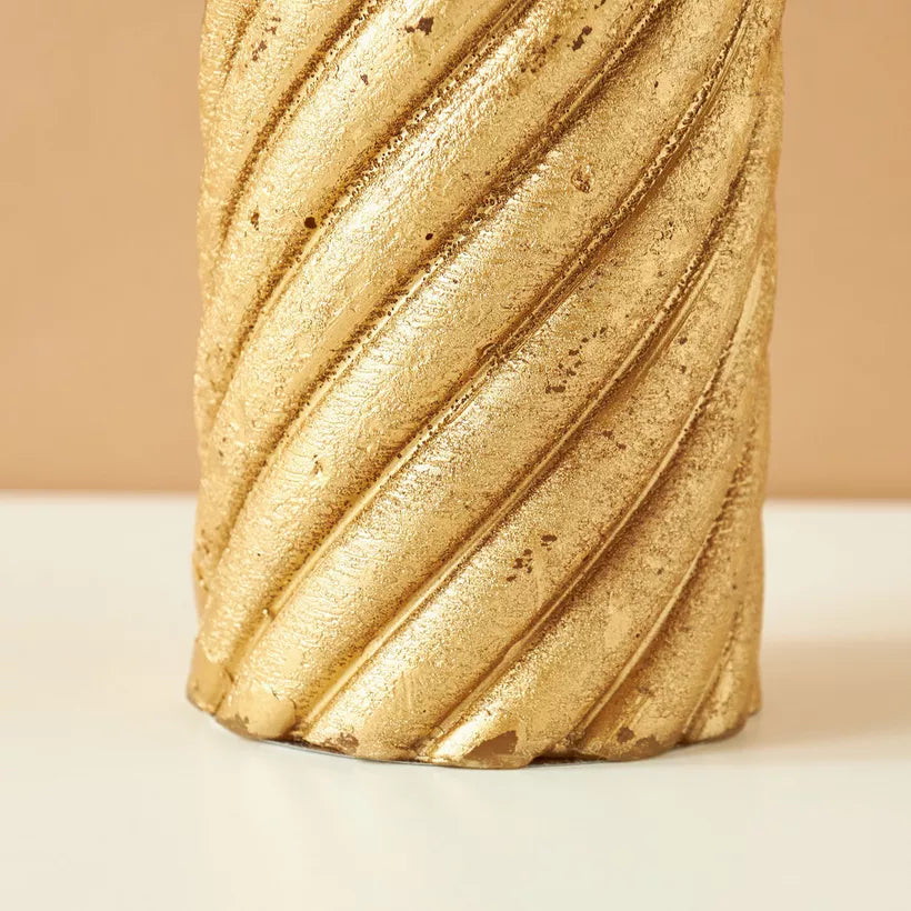 Luxurious Gold Spiral Pillar Candle – Decorative Textured Accent