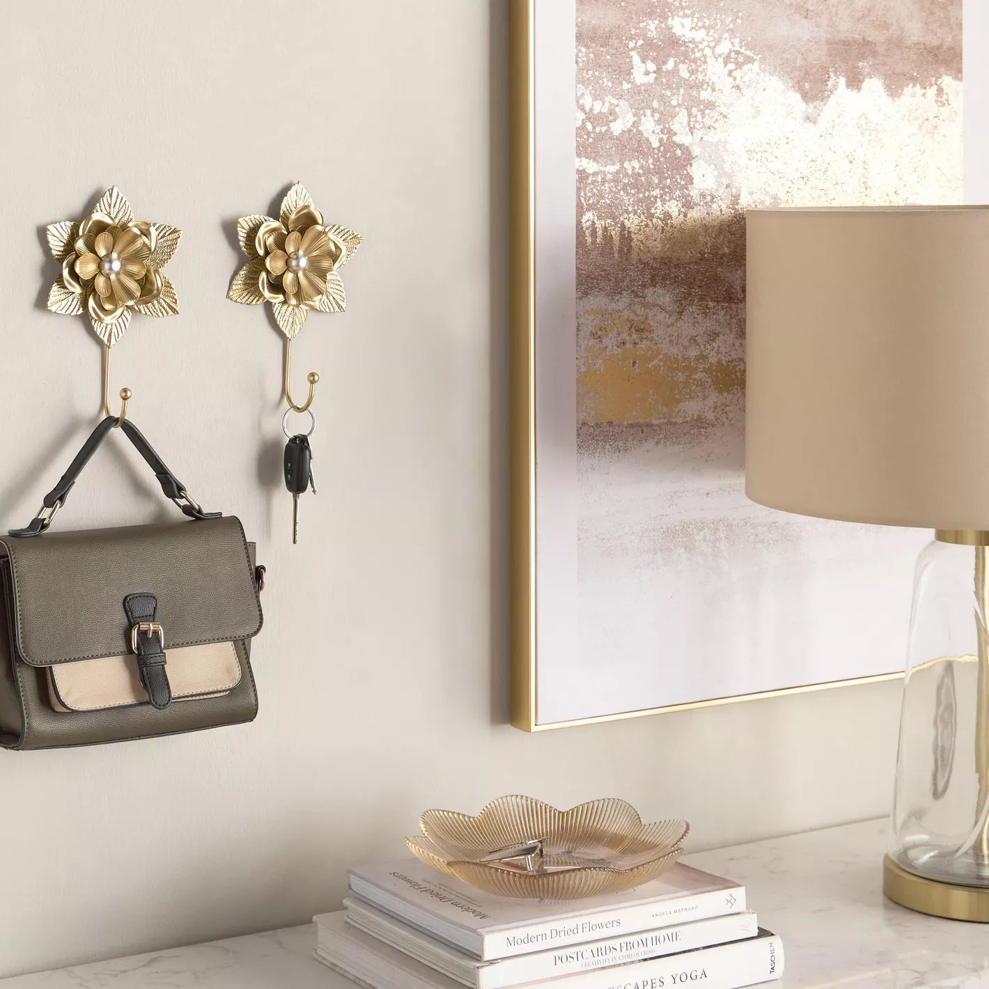 Elegant Golden Floral Wall Hooks - Set of 2