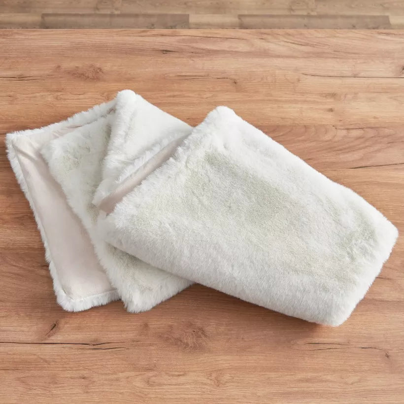 Plush White Faux Fur Table Runner