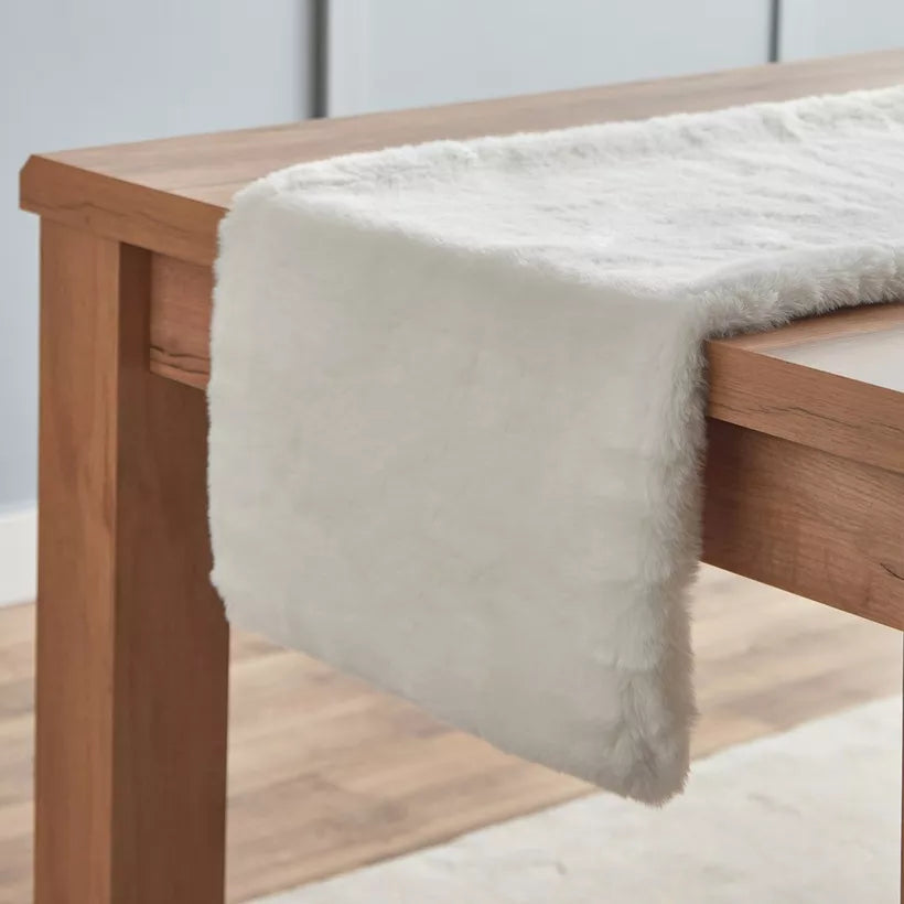 Plush White Faux Fur Table Runner