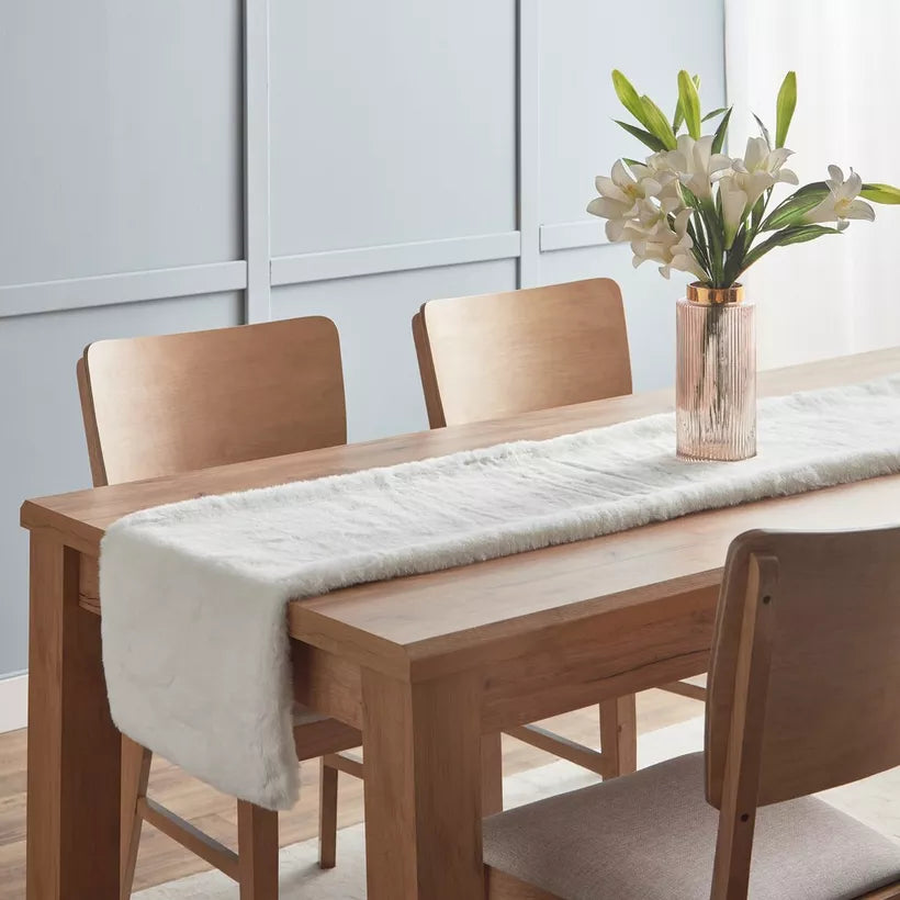 Plush White Faux Fur Table Runner