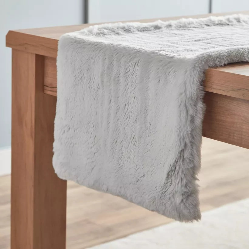 Luxurious Faux Fur Table Runner - Light Grey
