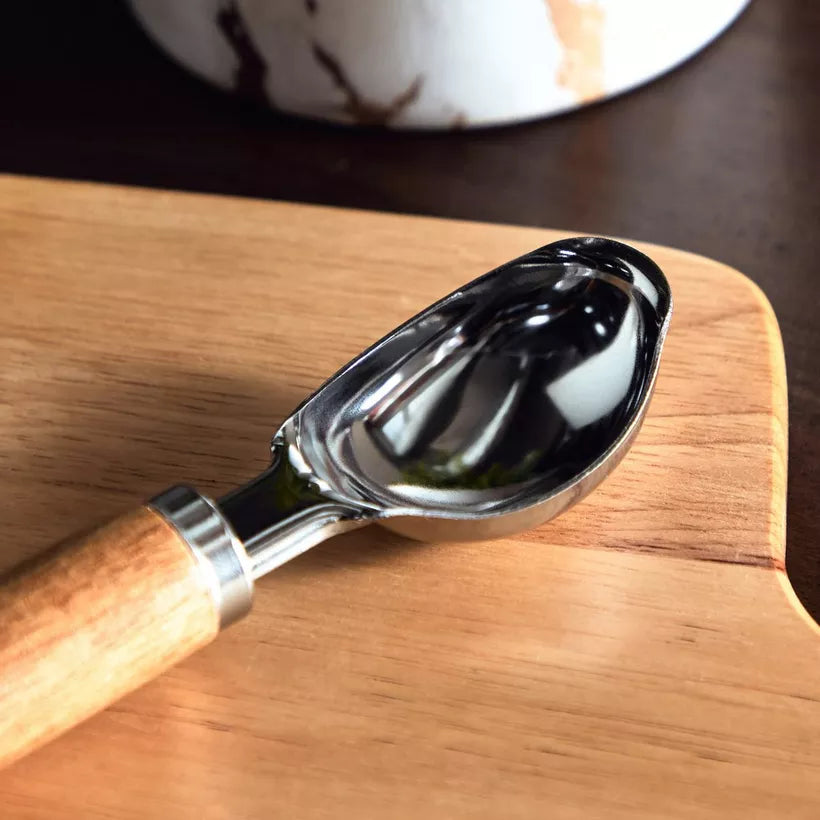 Premium Ice Cream Scoop with Ergonomic Wooden Handle