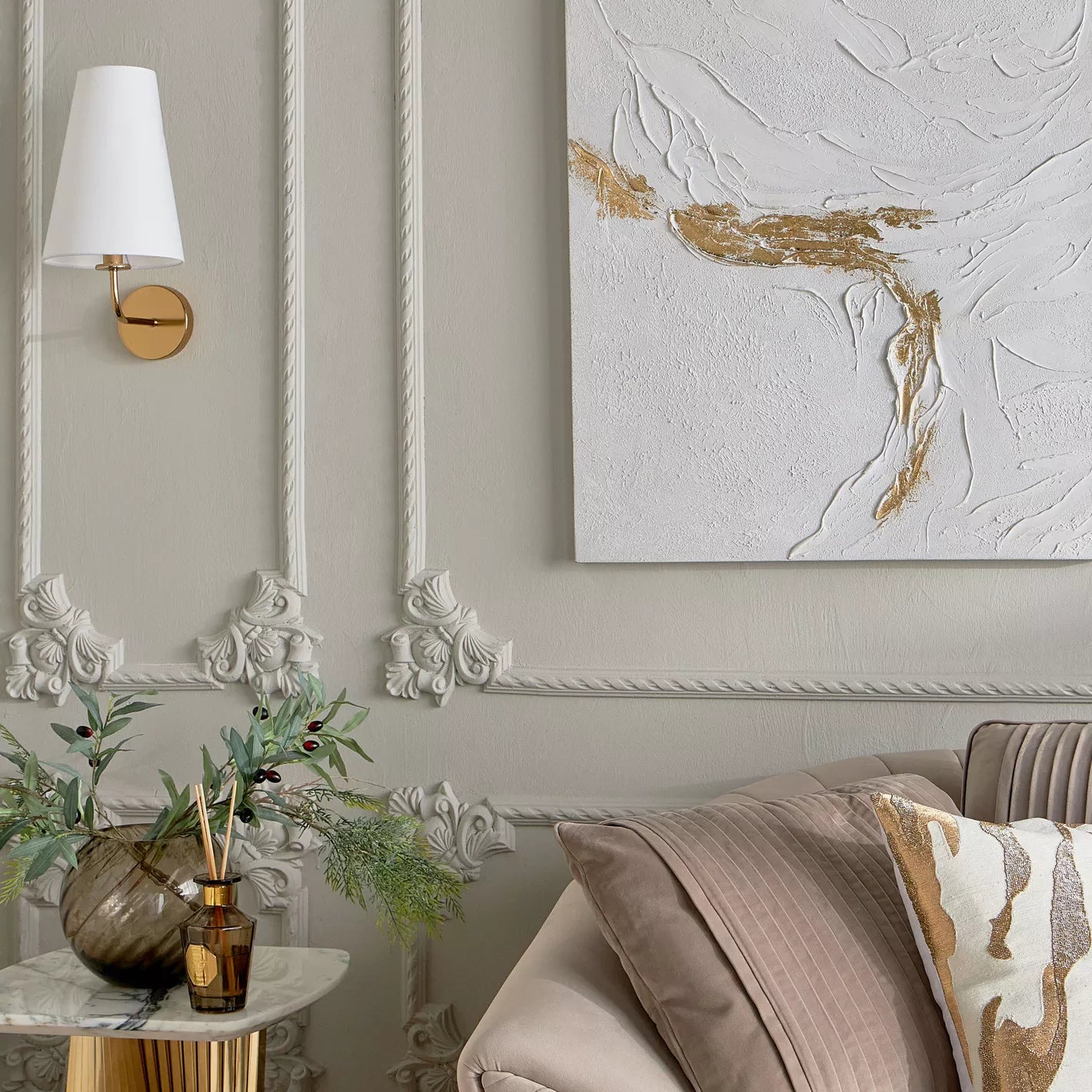 Elegant Gold Wall Sconce with Tapered White Fabric Shade