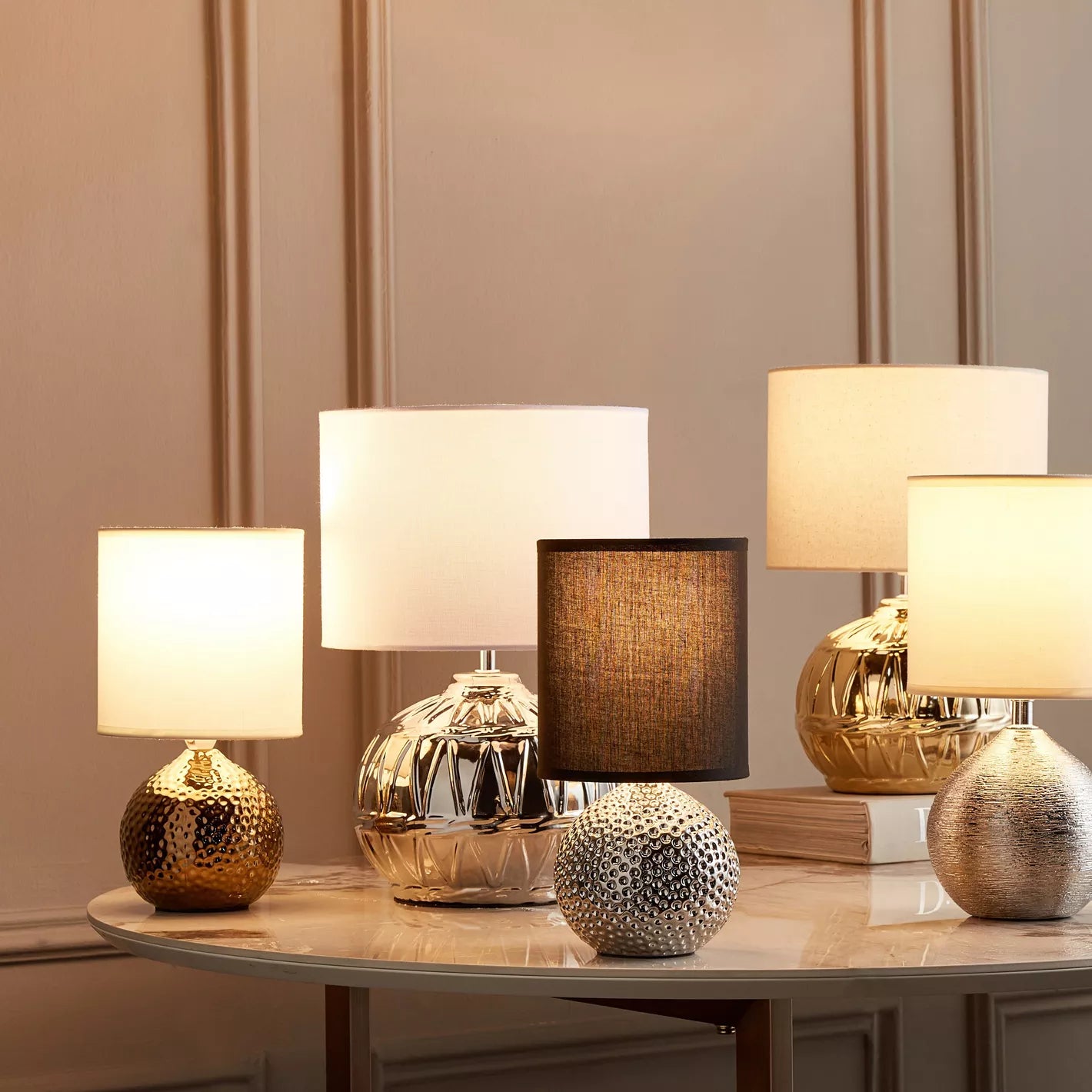 Modern Silver Dimpled Orb Ceramic Table Lamp with Black Shade - 27 cm