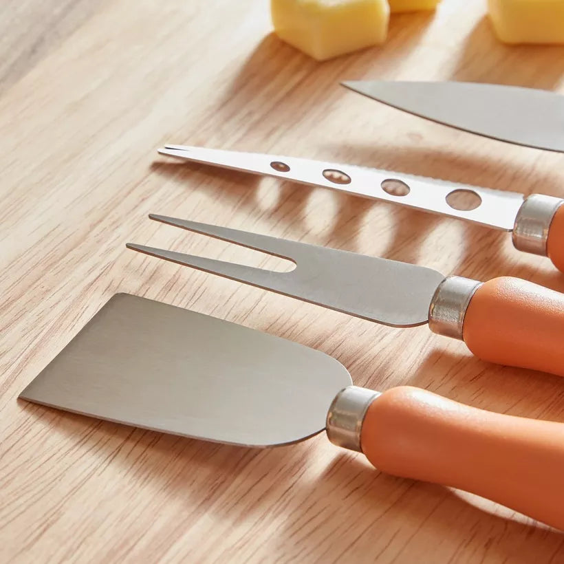 Artisan Serve: 4-Piece Cheese Knife Set with Peach Wood Handles