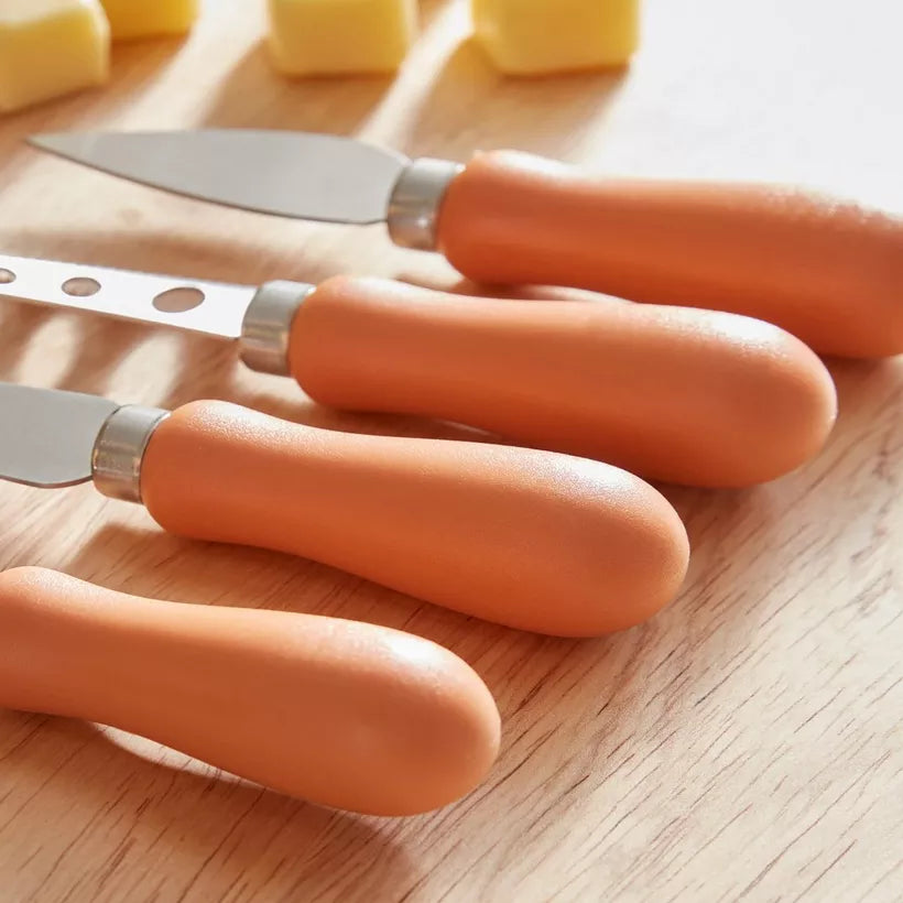 Artisan Serve: 4-Piece Cheese Knife Set with Peach Wood Handles