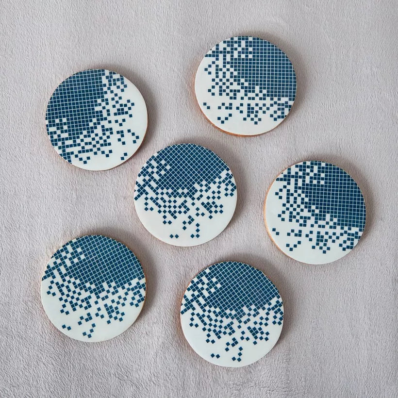 Blue & Grey Abstract Pattern Wooden Coasters (Set of 6)