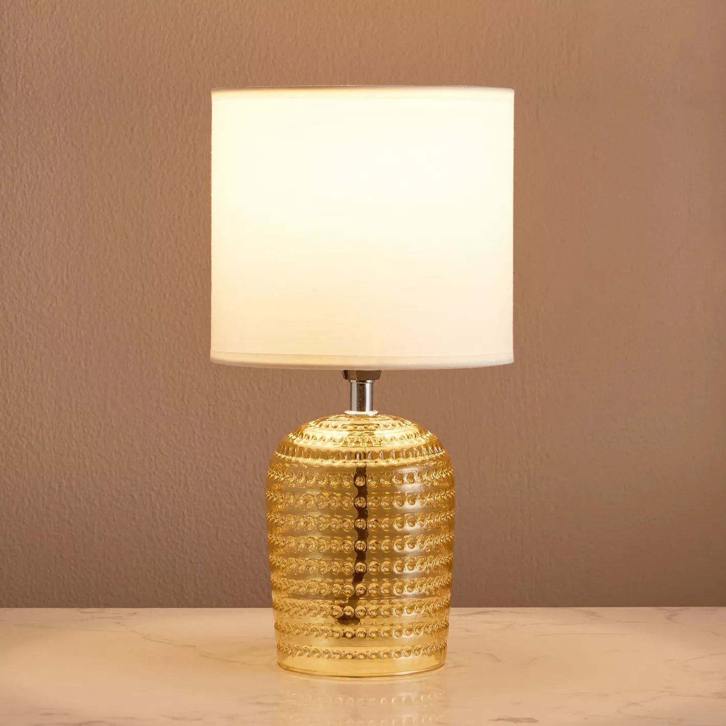 Elegant Gold Textured Glass Table Lamp with White Shade