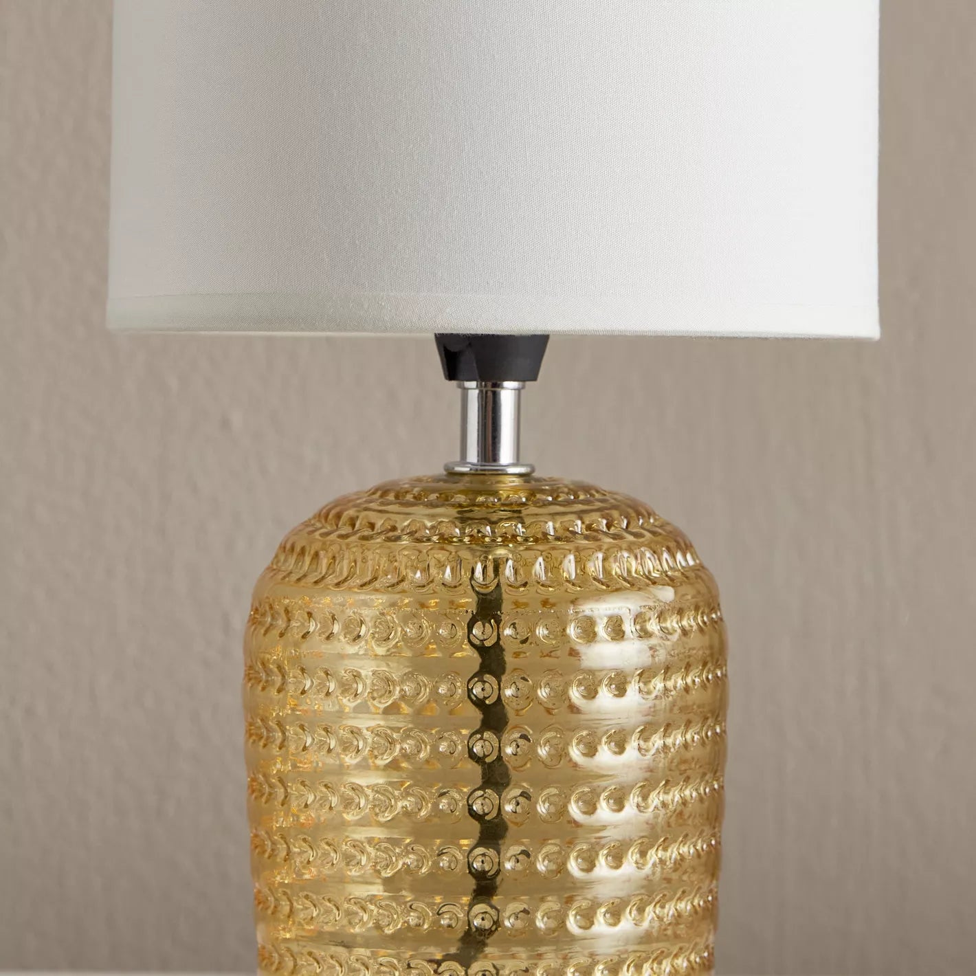 Elegant Gold Textured Glass Table Lamp with White Shade