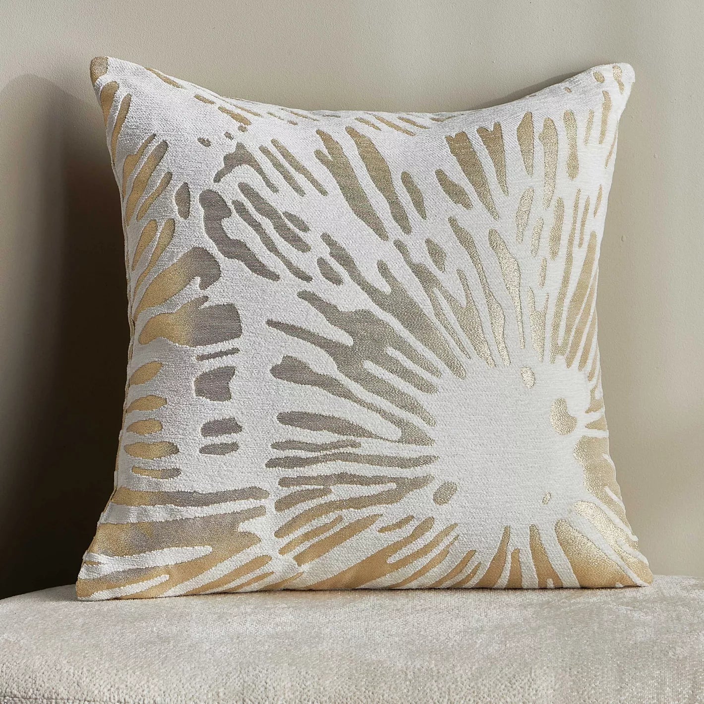 Abstract Gold and Grey Burst Pattern Decorative Cushion Cover