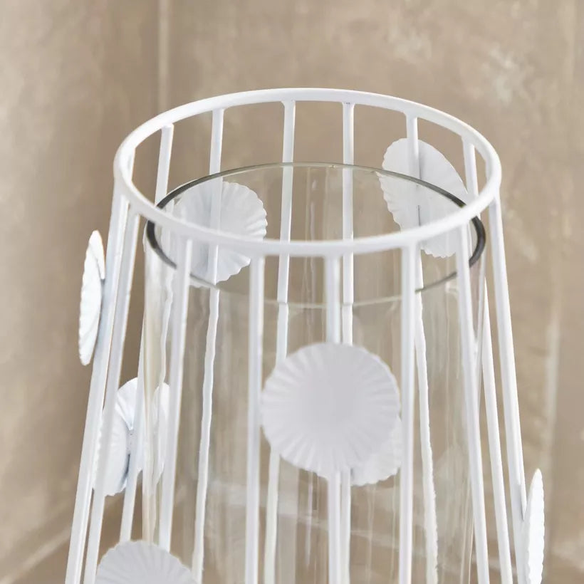 Modern White Leaf Metal and Glass Flower Vase