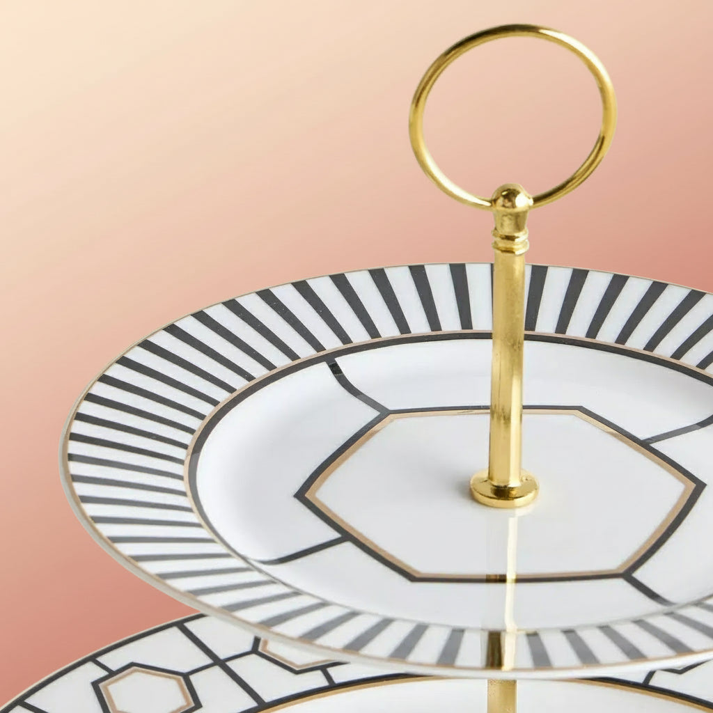 Modern Geometric Two-Tier Dessert Stand with Gold Accents