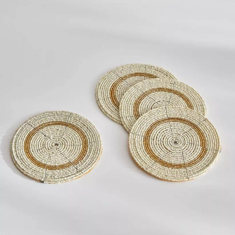 Hand-Beaded Natural & Gold Coasters (Set of 4)
