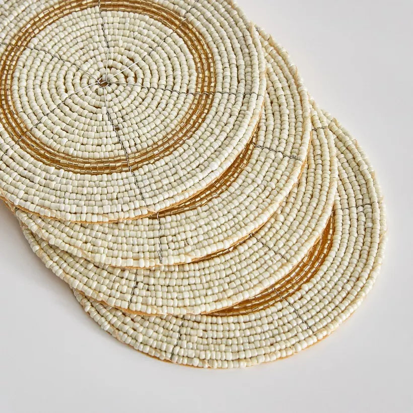 Hand-Beaded Natural & Gold Coasters (Set of 4)
