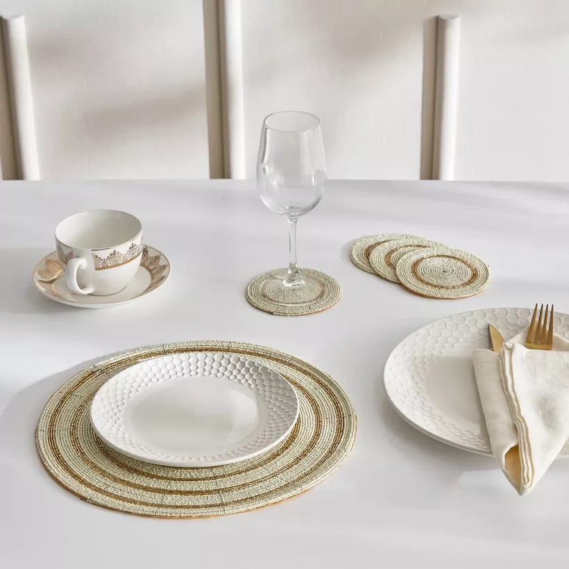 Hand-Beaded Natural & Gold Coasters (Set of 4)