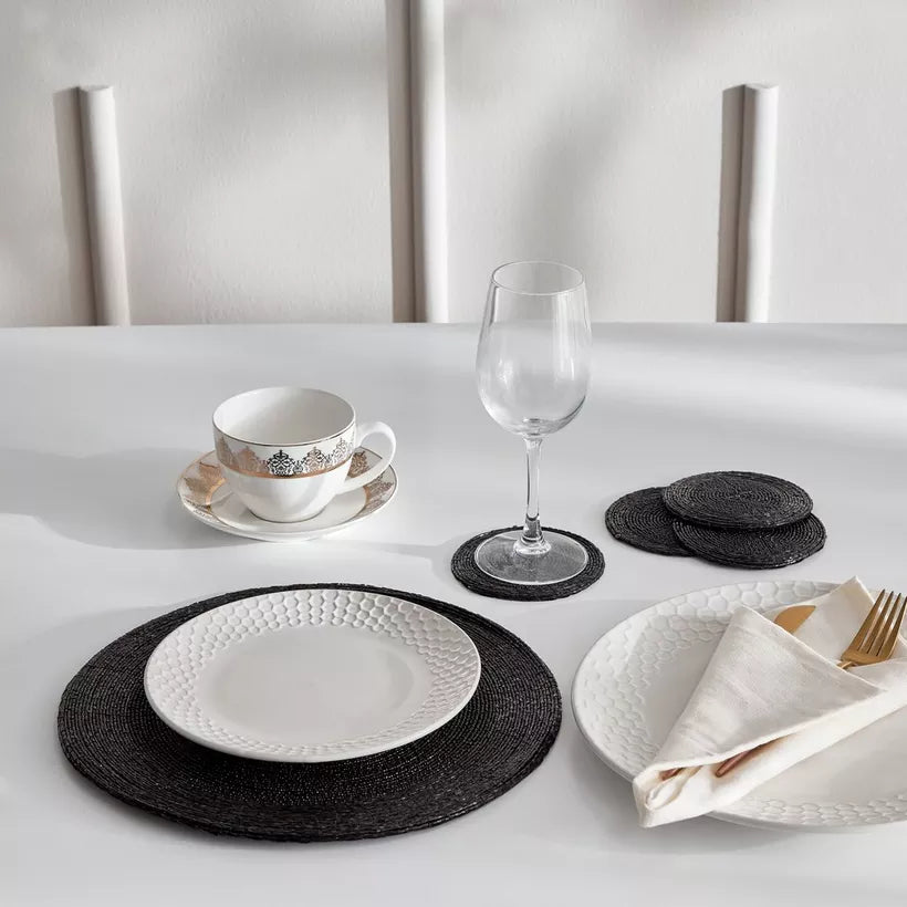 Chic Black Beaded Round Coasters (Set of 4)