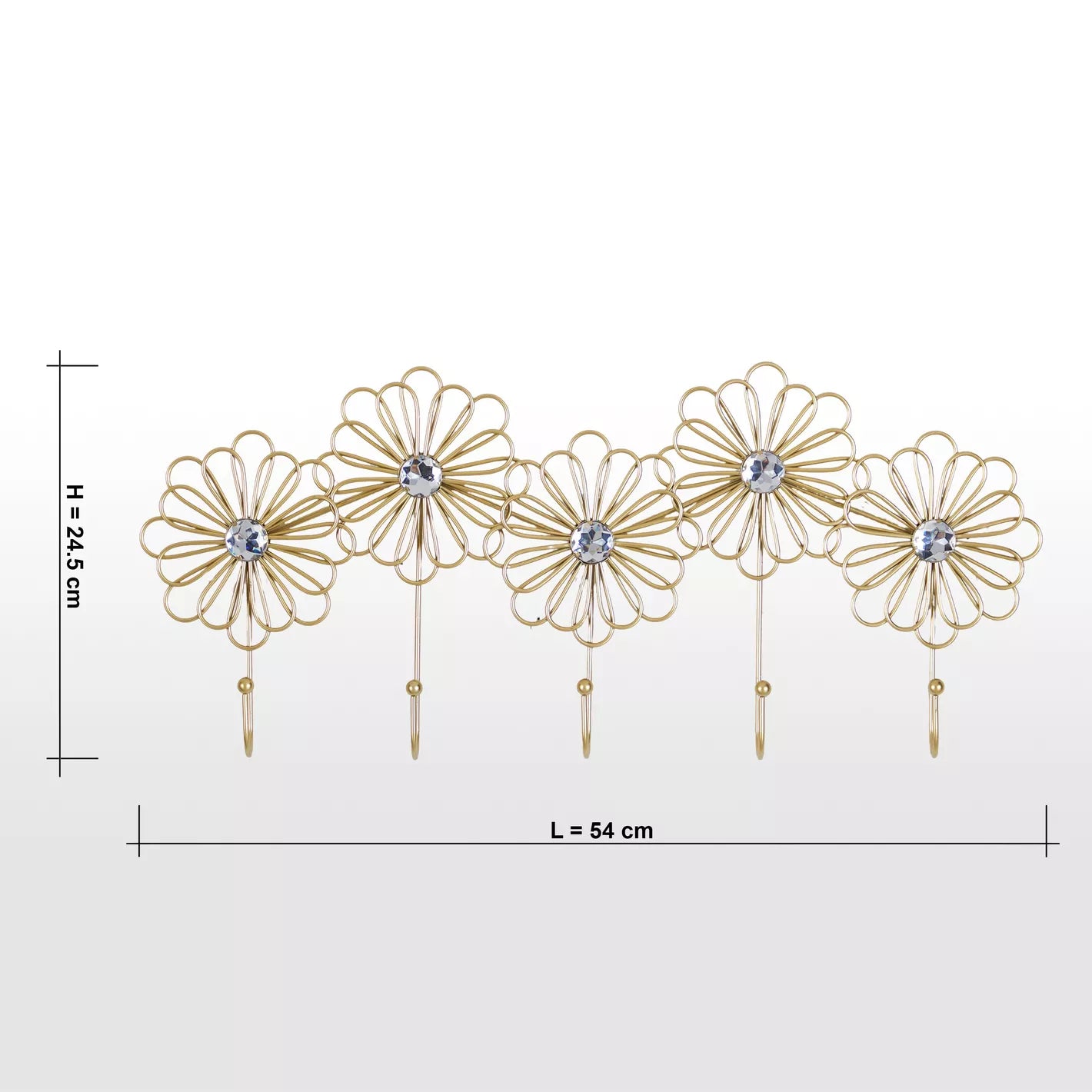 Gilded Floral Wall Hook Rack with Crystal Accents