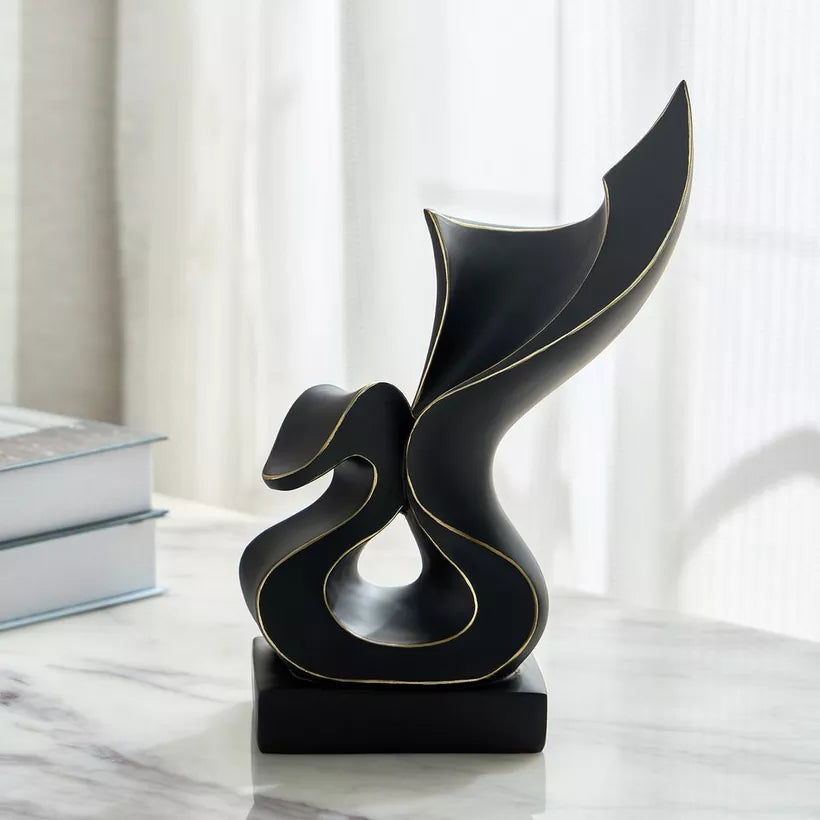 Modern Abstract Black & Gold Swan Sculpture