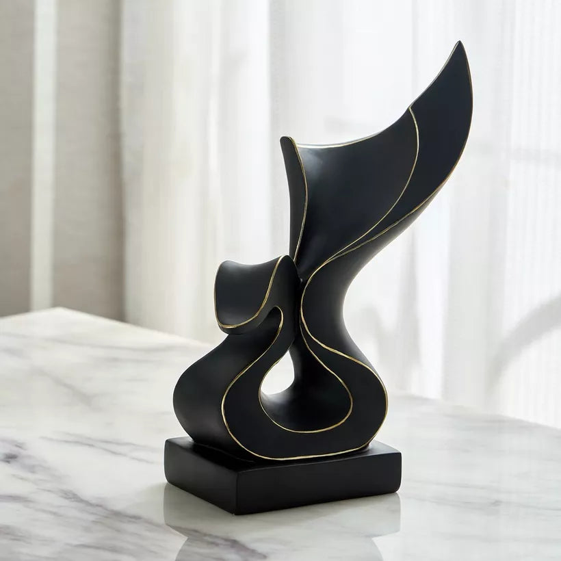 Modern Abstract Black & Gold Swan Sculpture