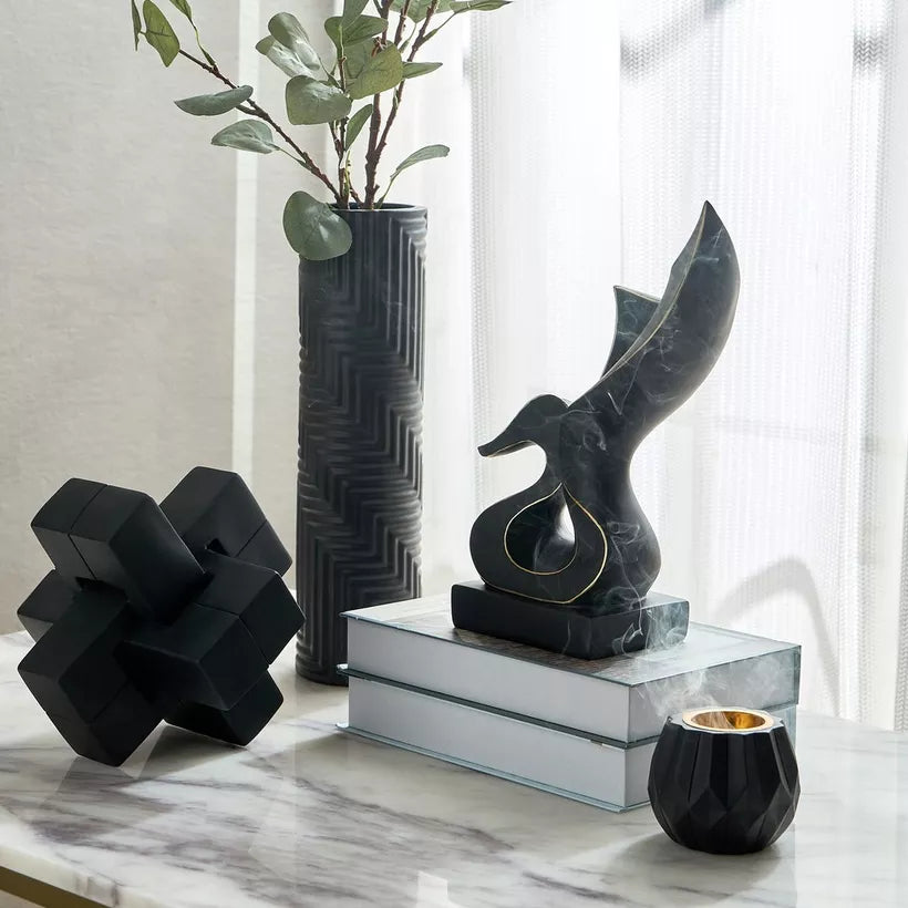 Modern Abstract Black & Gold Swan Sculpture