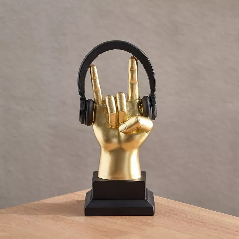 Rock-On Gold Hand Sculpture with Headphones