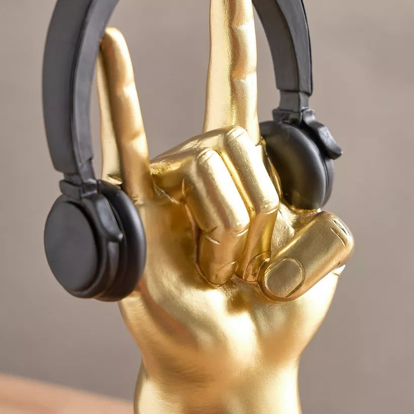 Rock-On Gold Hand Sculpture with Headphones