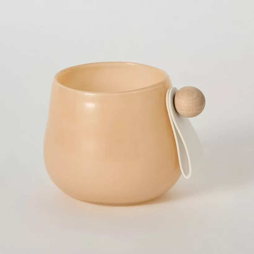 Modern Nordic Peach Glass Vase with Leather & Wood Accent
