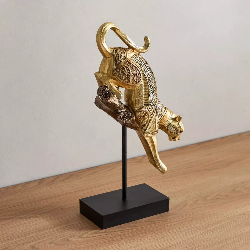 Regal Golden Leopard on Branch Sculpture