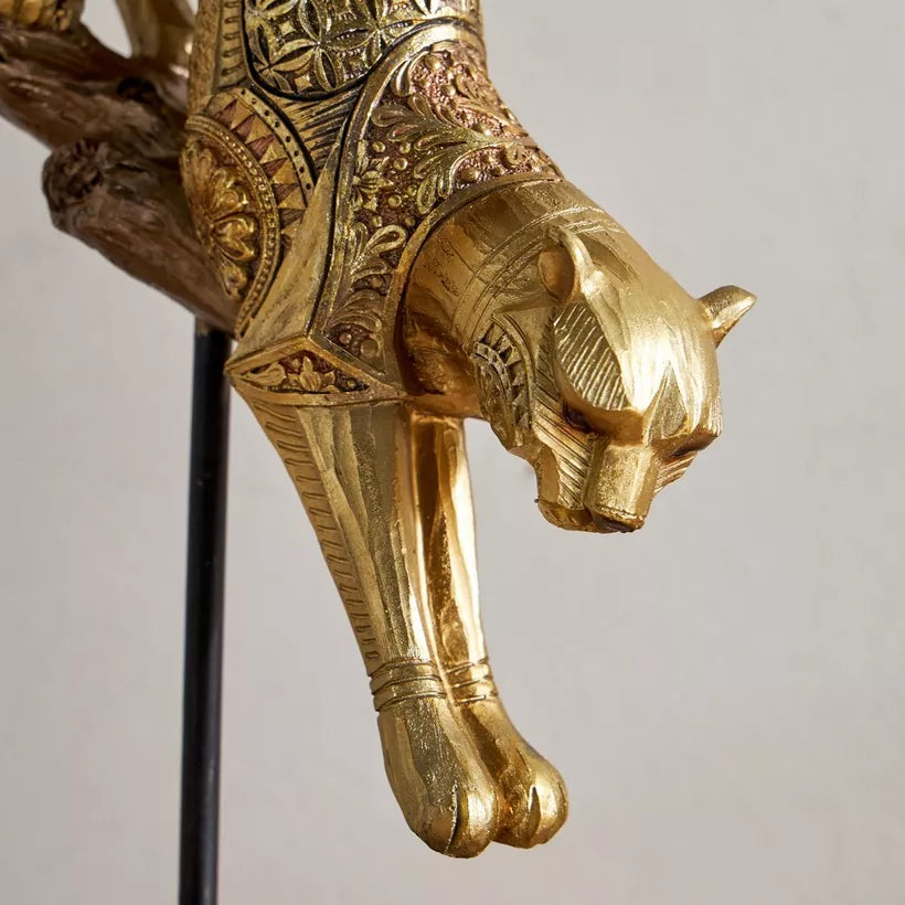Regal Golden Leopard on Branch Sculpture