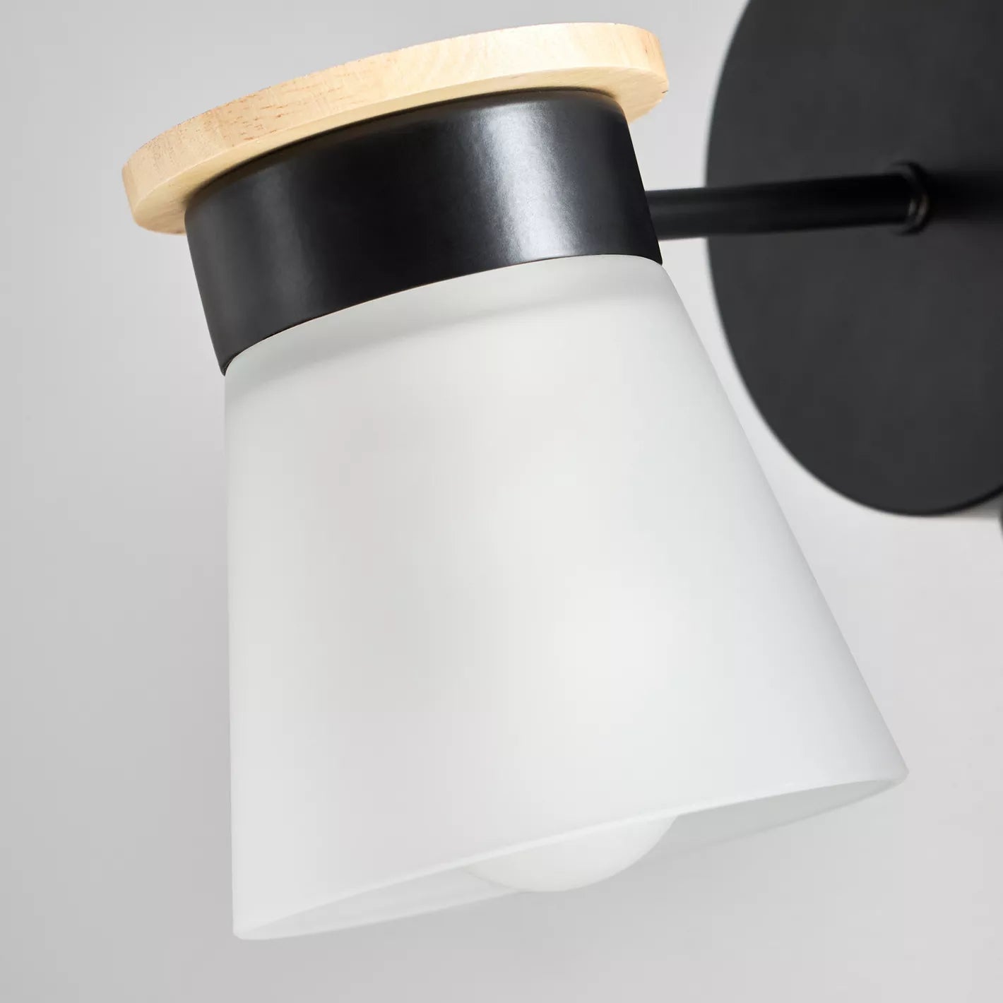 Modern Industrial Wall Sconce with Wood Accents and Frosted Shade