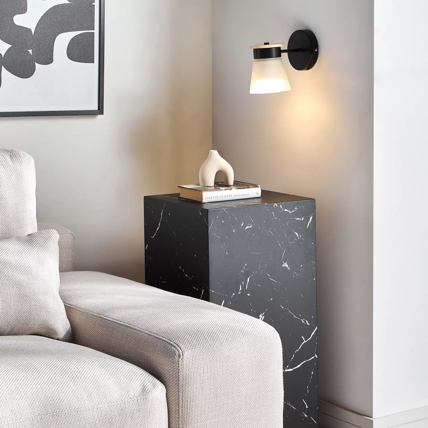Modern Industrial Wall Sconce with Wood Accents and Frosted Shade