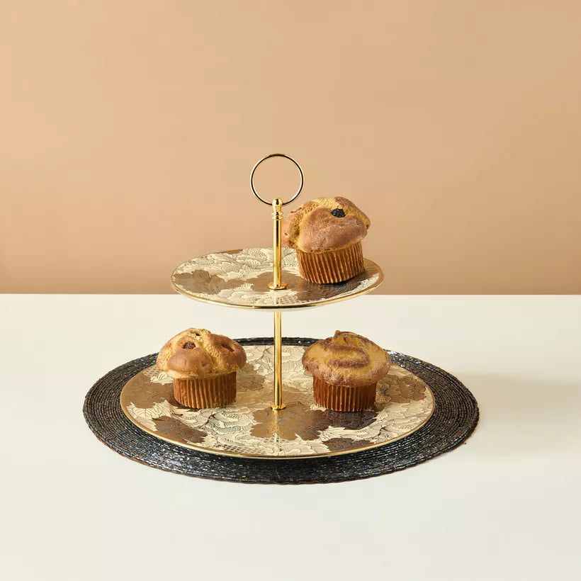 Luxurious Two-Tier Floral Gold and Bronze Dessert Stand