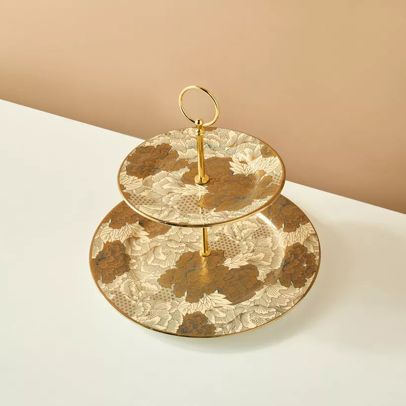 Luxurious Two-Tier Floral Gold and Bronze Dessert Stand