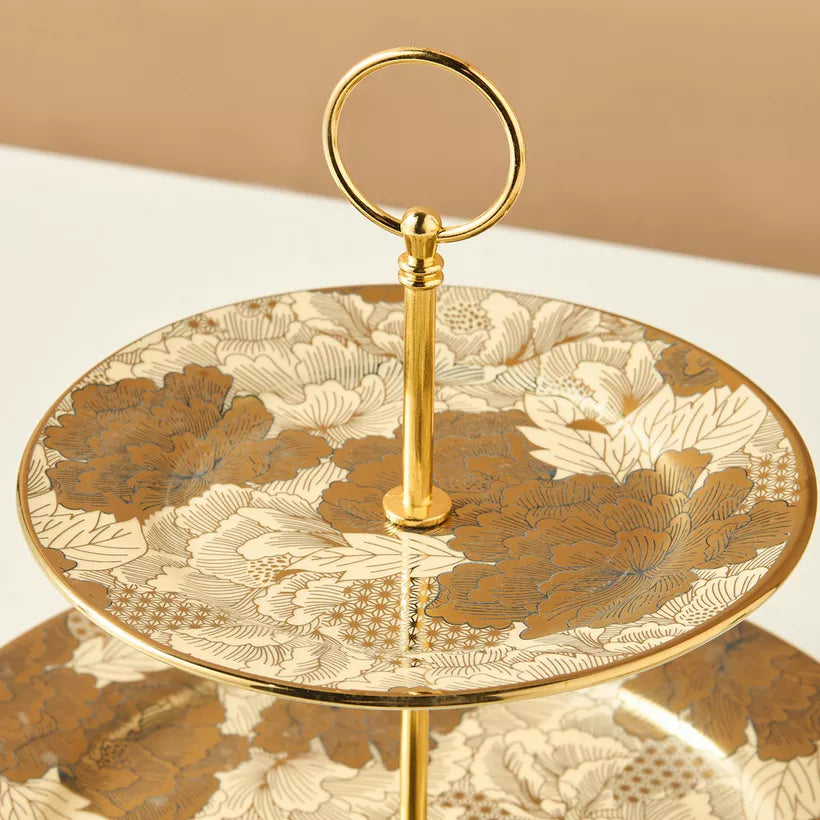 Luxurious Two-Tier Floral Gold and Bronze Dessert Stand