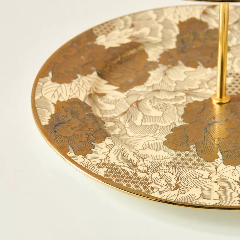 Luxurious Two-Tier Floral Gold and Bronze Dessert Stand