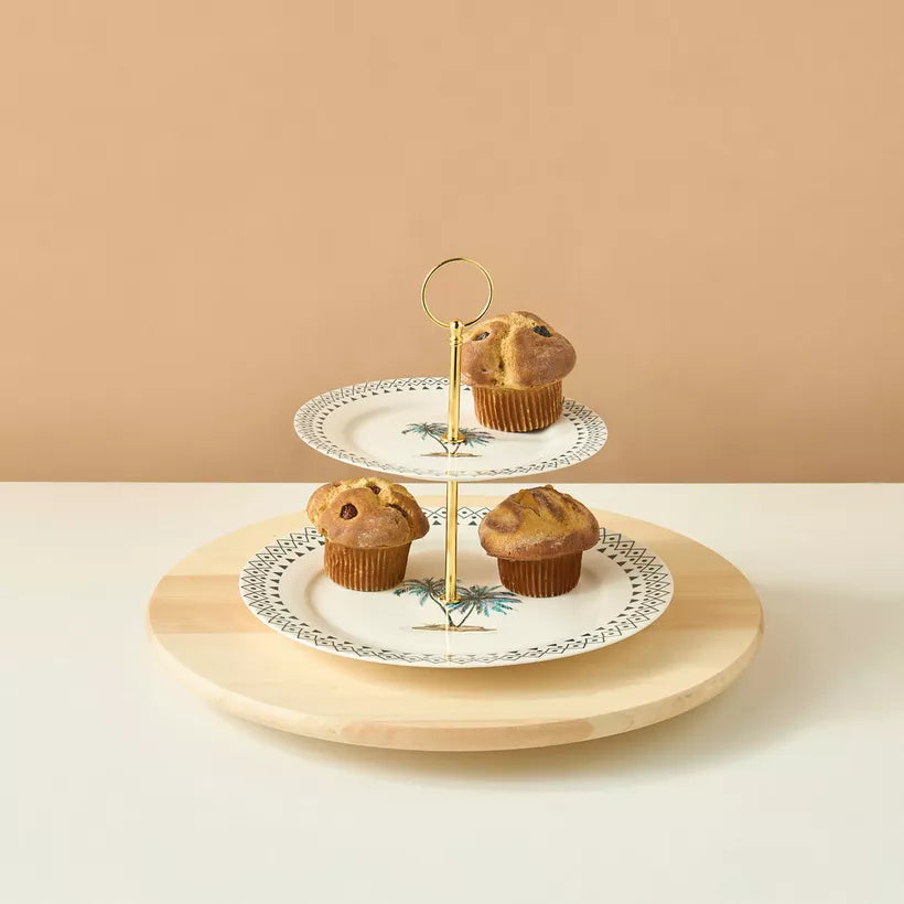 Tropical Oasis Two-Tier Dessert Stand with Palm Tree Design